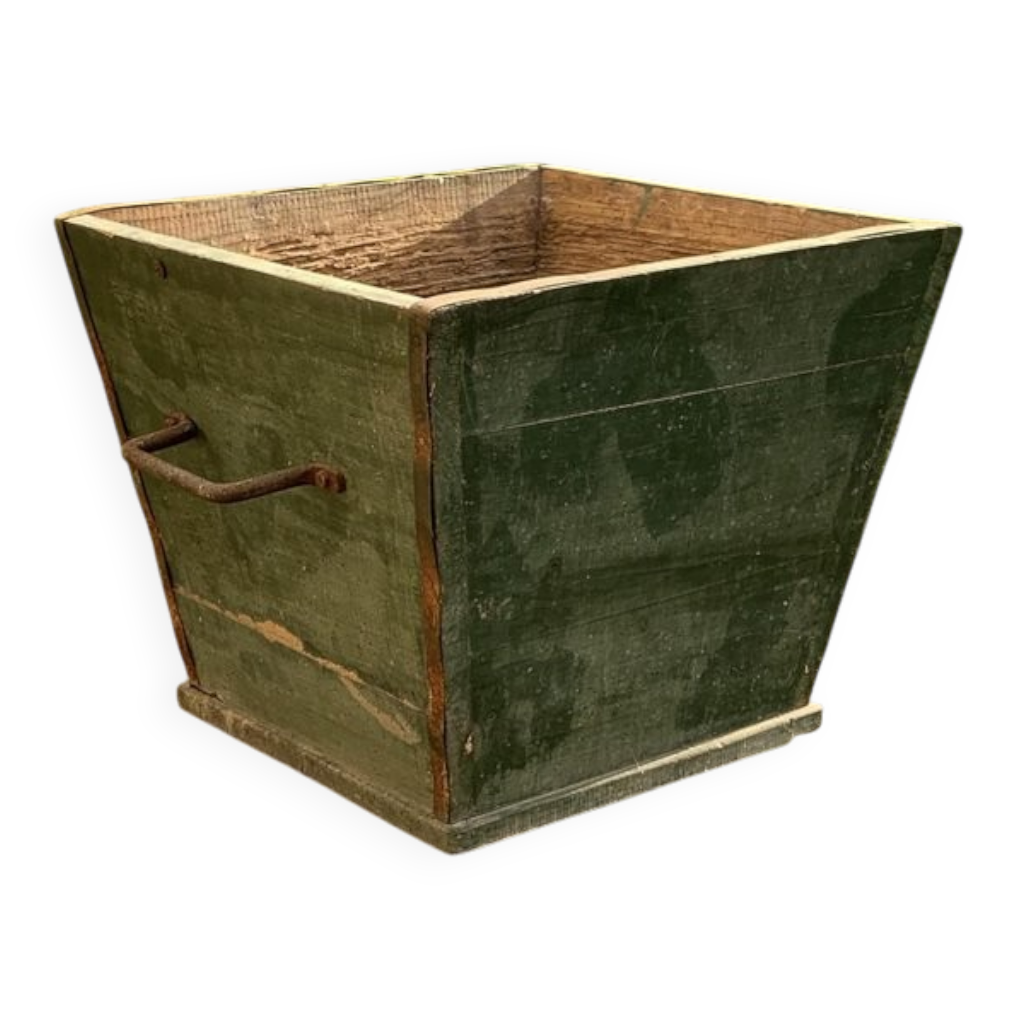 Large vintage 1940s forest green pine box, rustic utilitarian style.