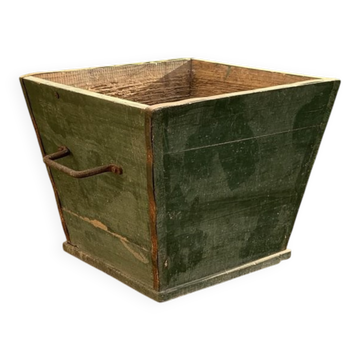 Grande boîte en pin vert forêt vintage des années 1940, style rustique utilitaire.