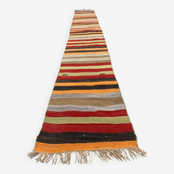 Ancien chemin de Kilim étroit turc 347x49 cm shabby chic, kelim vintage