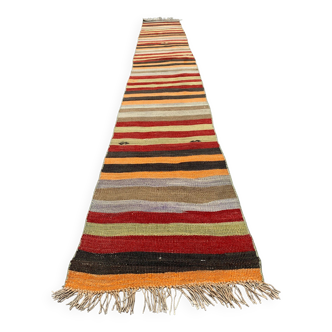 Ancien chemin de Kilim étroit turc 347x49 cm shabby chic, kelim vintage