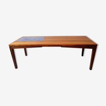 Table basse danoise en palissandre et carreaux de céramique en mosaïque, années 1960