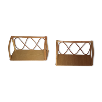 Pair of vintage bamboo shelves