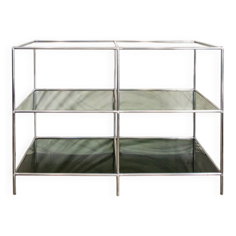 Libreria vintage autoportante in acciaio e vetro di Poul Cadovius per Royal System Denmark, anni '60