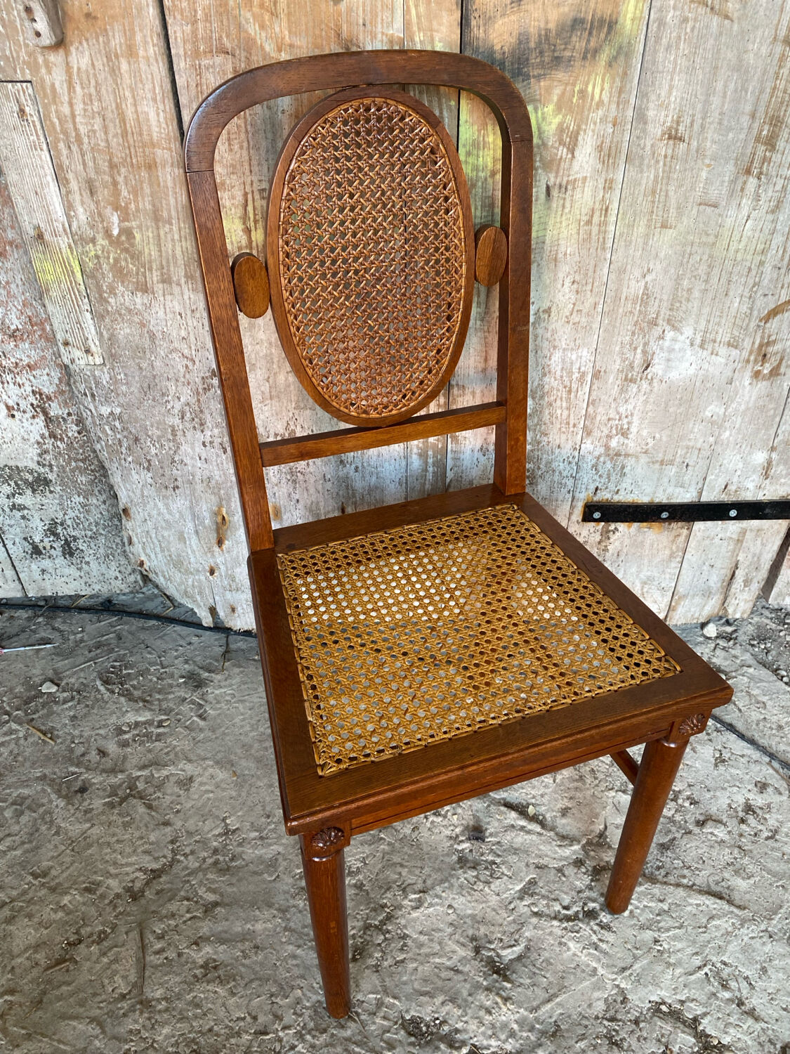 4 chaises anciennes style Louis XVI en bois et cannage, XIXème s.