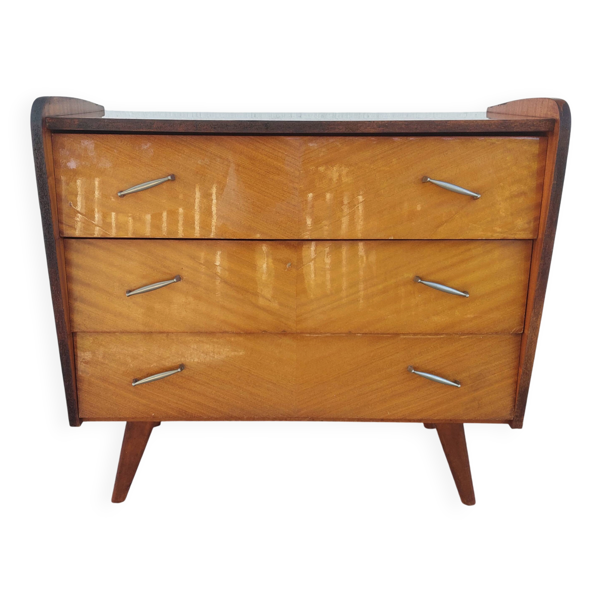 commode aux pieds compas, effet miroir, vintage