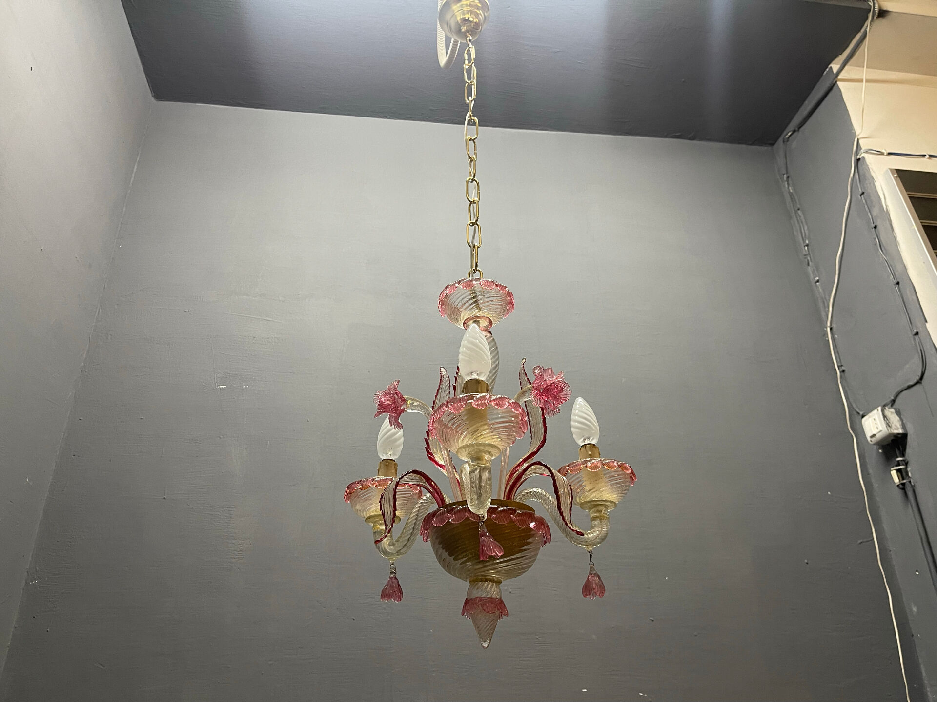 Venetian Pink Murano Glass Chandeliers Set of 2, 1960s