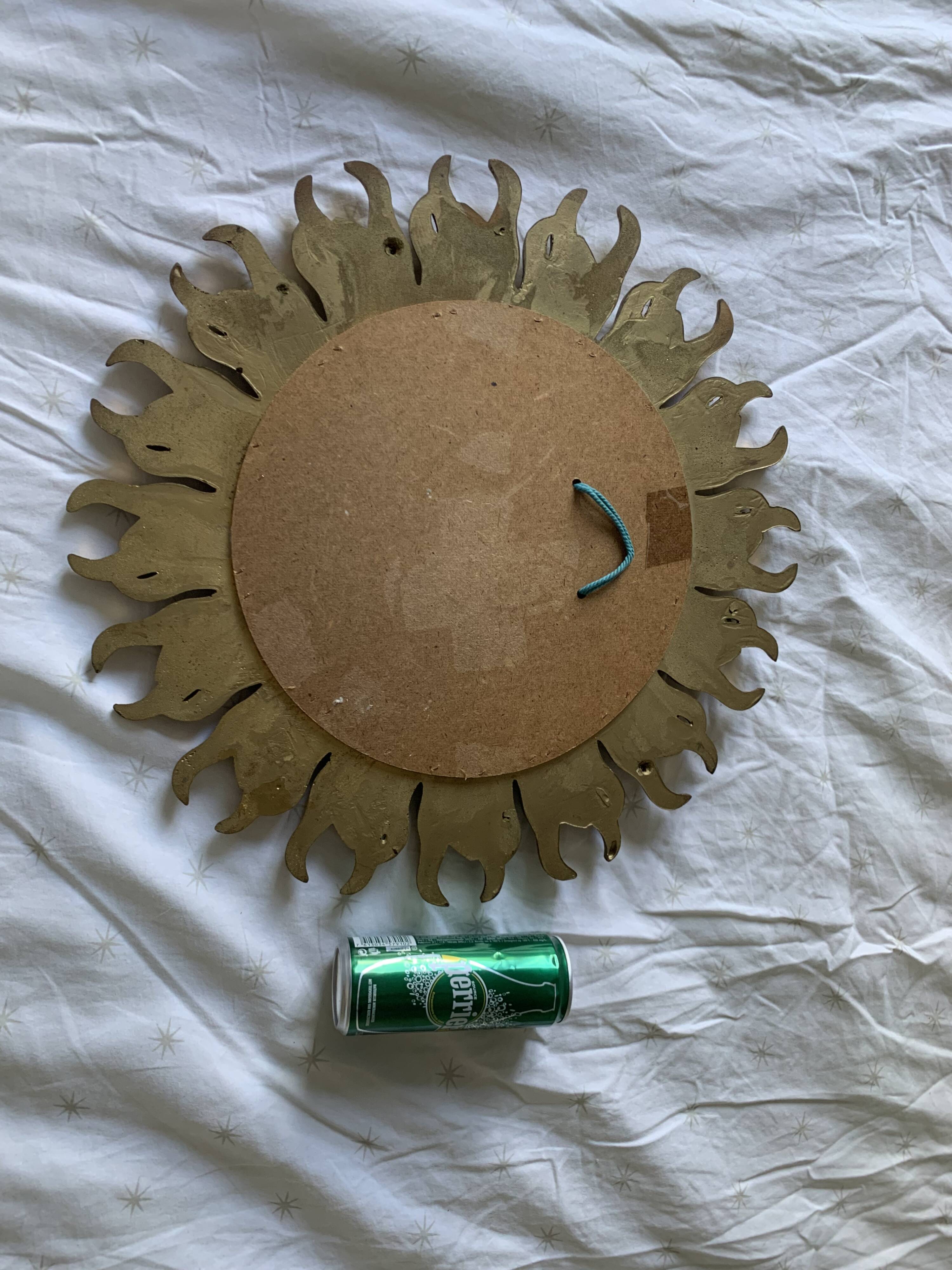 Vintage 1960s witch's eye sun mirror, domed gold - 48 cm