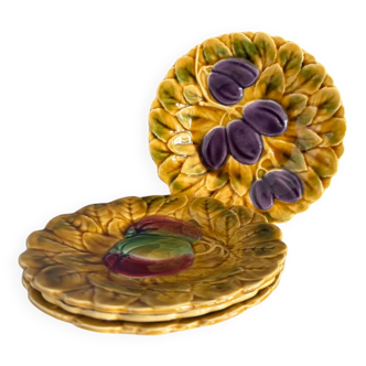 Set of 4 fruit plates in Sarreguemine Barbotine - set of 4 plates
