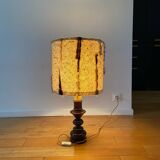 Wooden lamp with wool lampshade, 70s