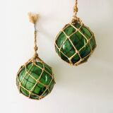 Pair of fishing floats and glass and rope