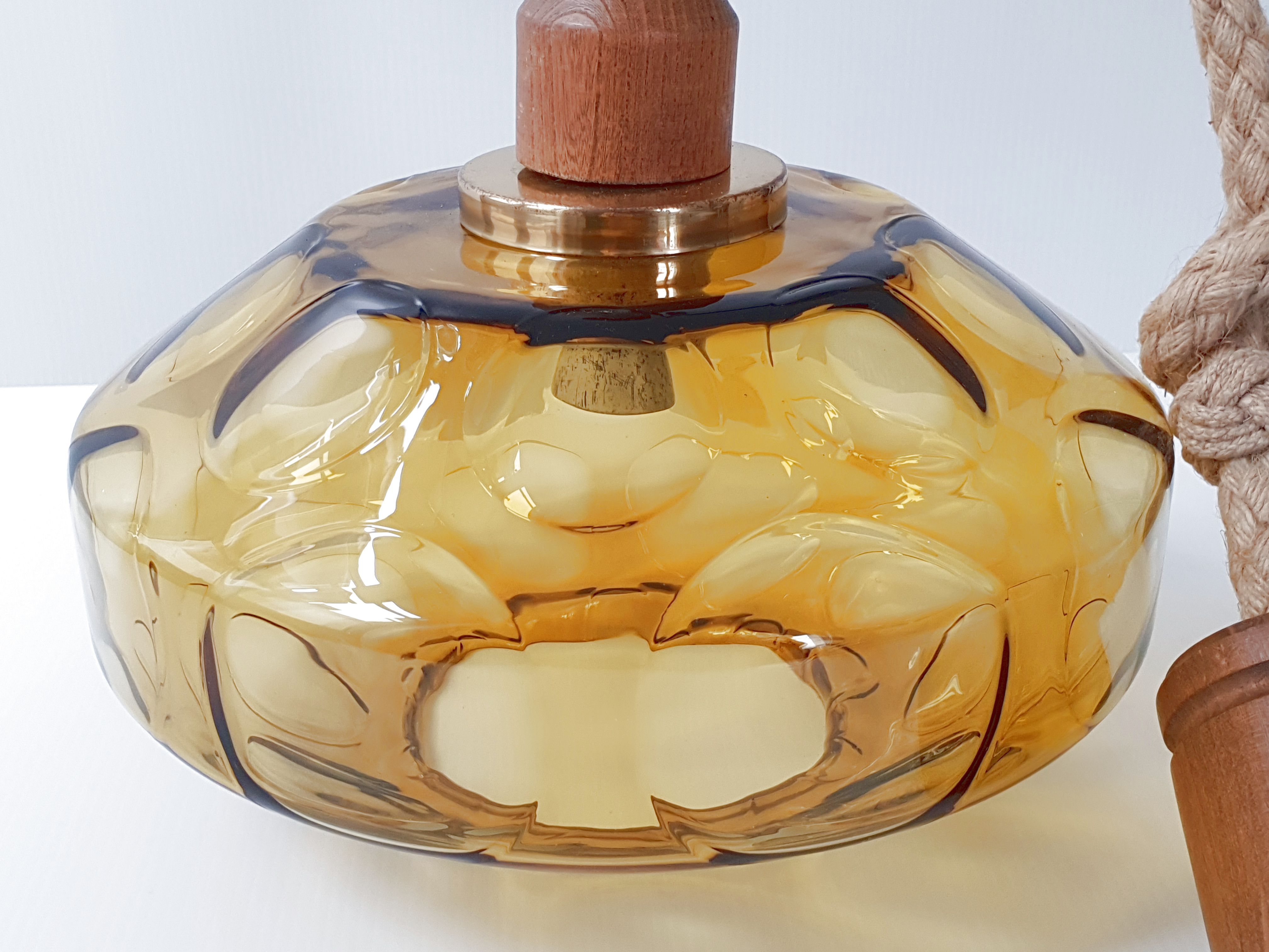 Vintage hanging in rope gilded glass and teak