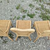 Série de 3 chaises en rotin