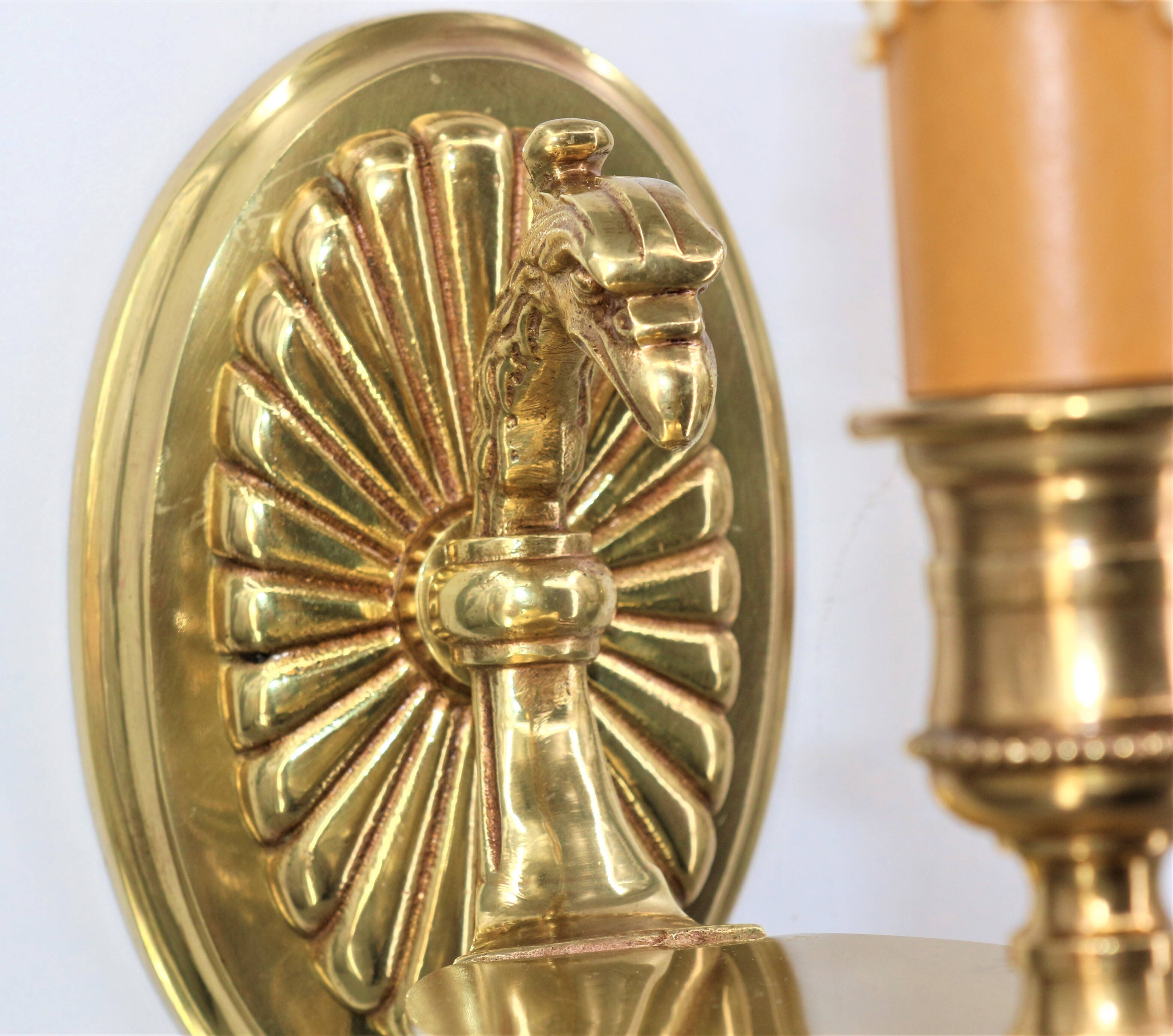 Pair of Gilt Bronze Wall Lamps, Directoire Style, Lucien Gau