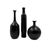 Mid-century set of 3 black bucchero ceramic vases, Sebastiani Italy 1960s