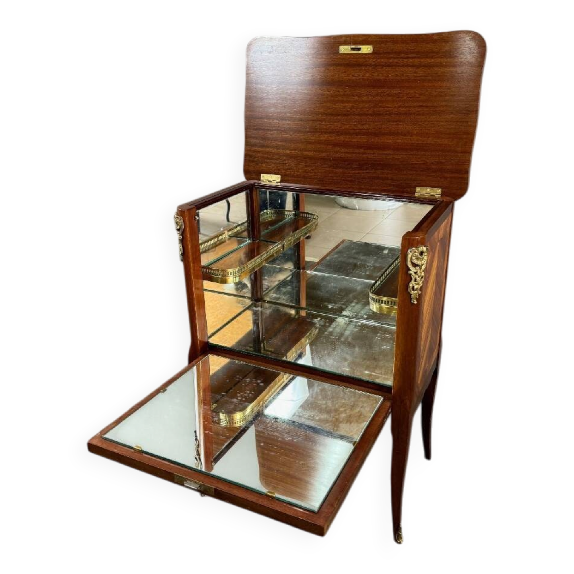 Marquetry bar cabinet, Louis XV style, 20th century