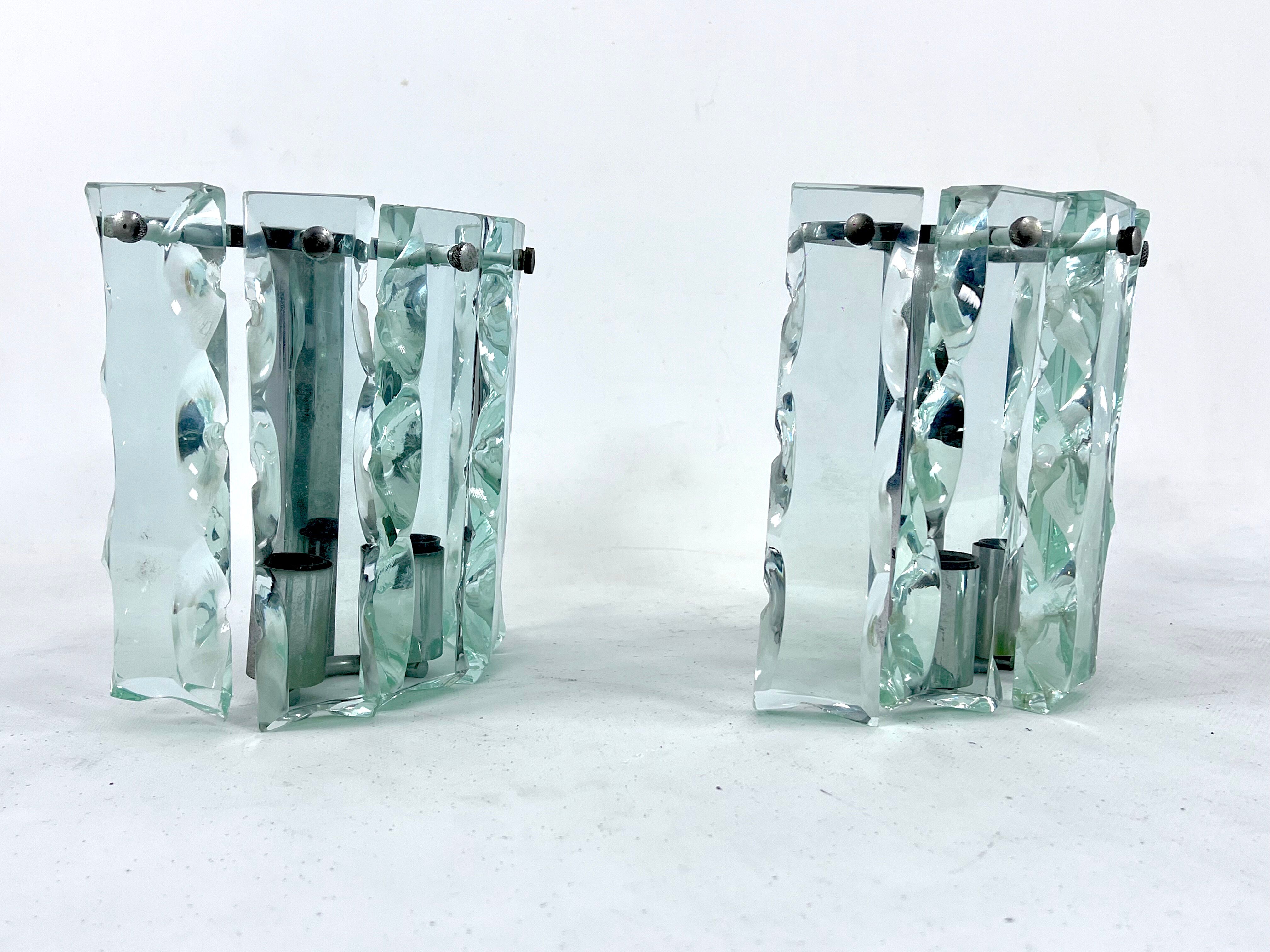 Set of two cut glass sconces by Zero Quattro, Italy 1970s