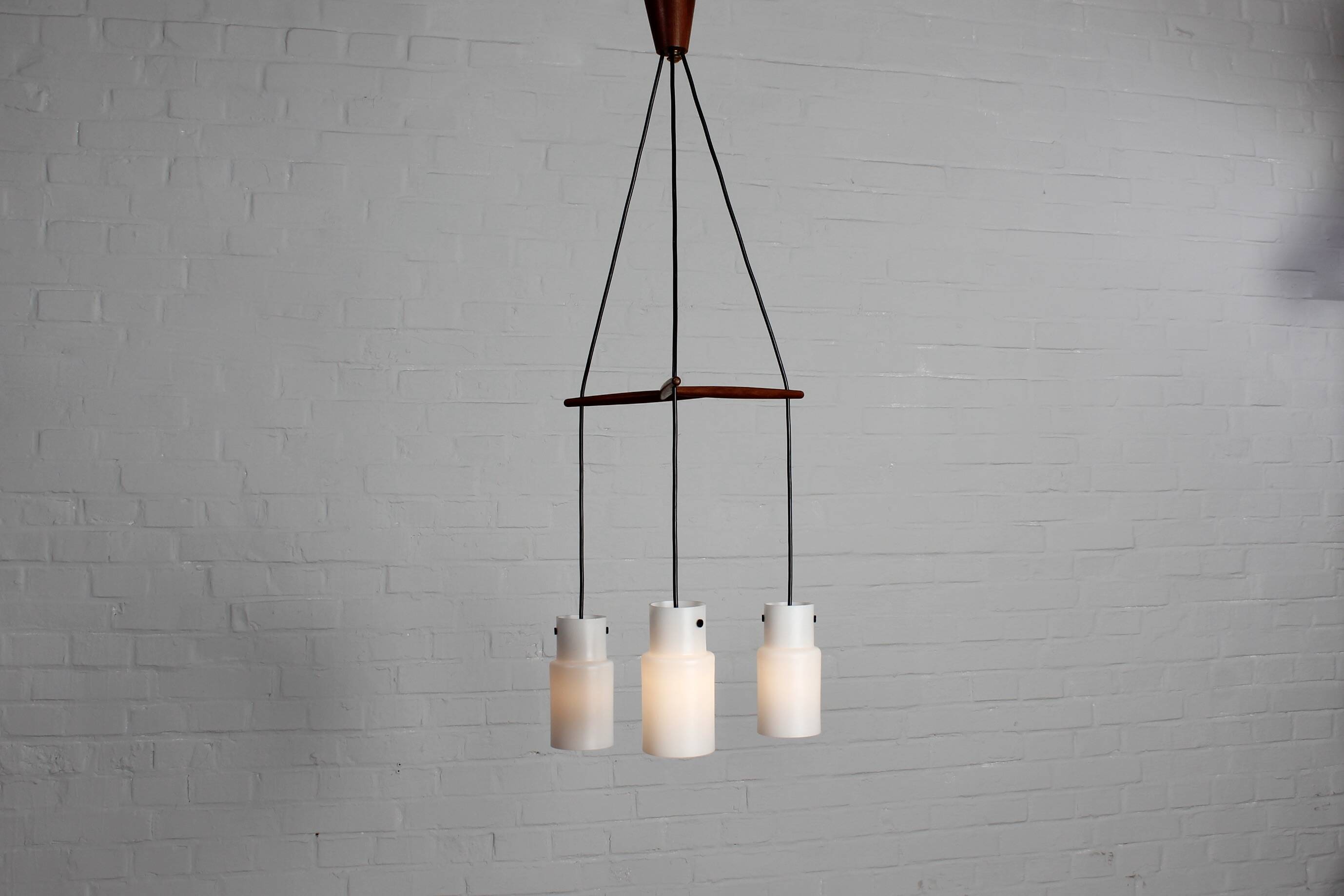 Three-flame Danish ceiling lamp teak vintage