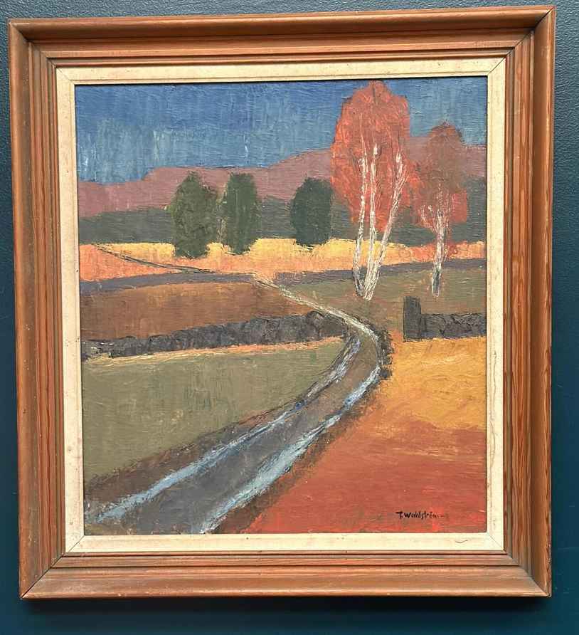 Original Mid Century Swedish Oil On Canvas – “Landscape” By Thure Wahlström – Vintage & Framed