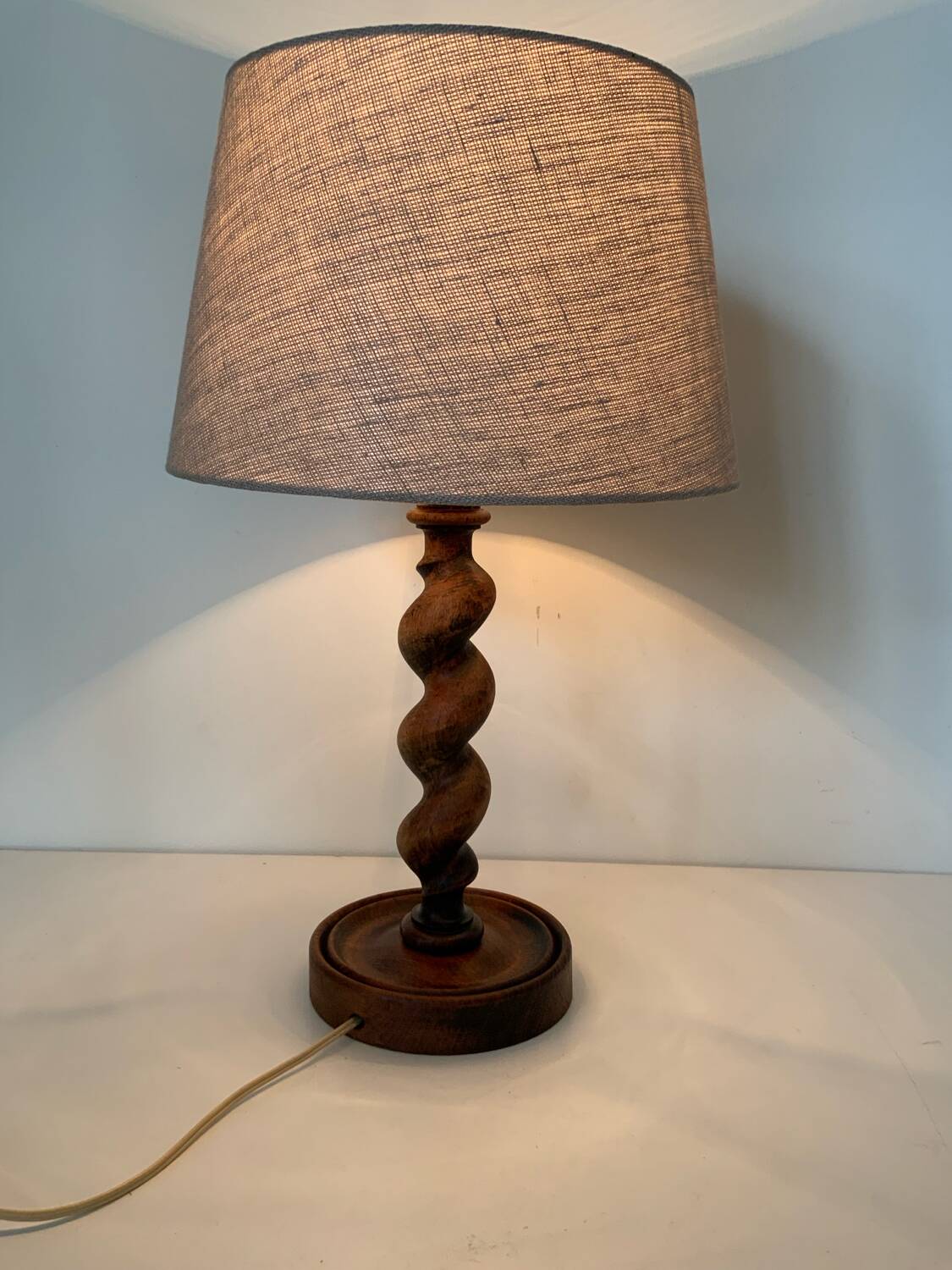 Turned wooden lamp