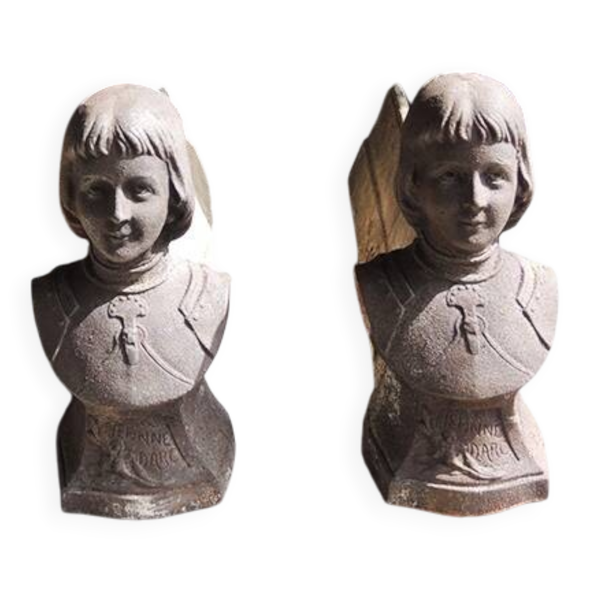 2 old Joan of Arc cast iron andirons
