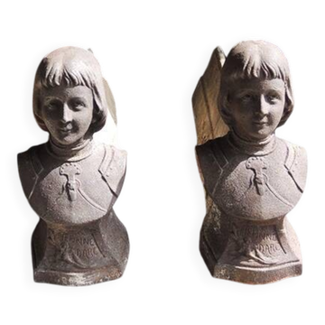 2 old Joan of Arc cast iron andirons
