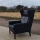 Vintage black leather scandinavian wingback chair Lulu Stouby