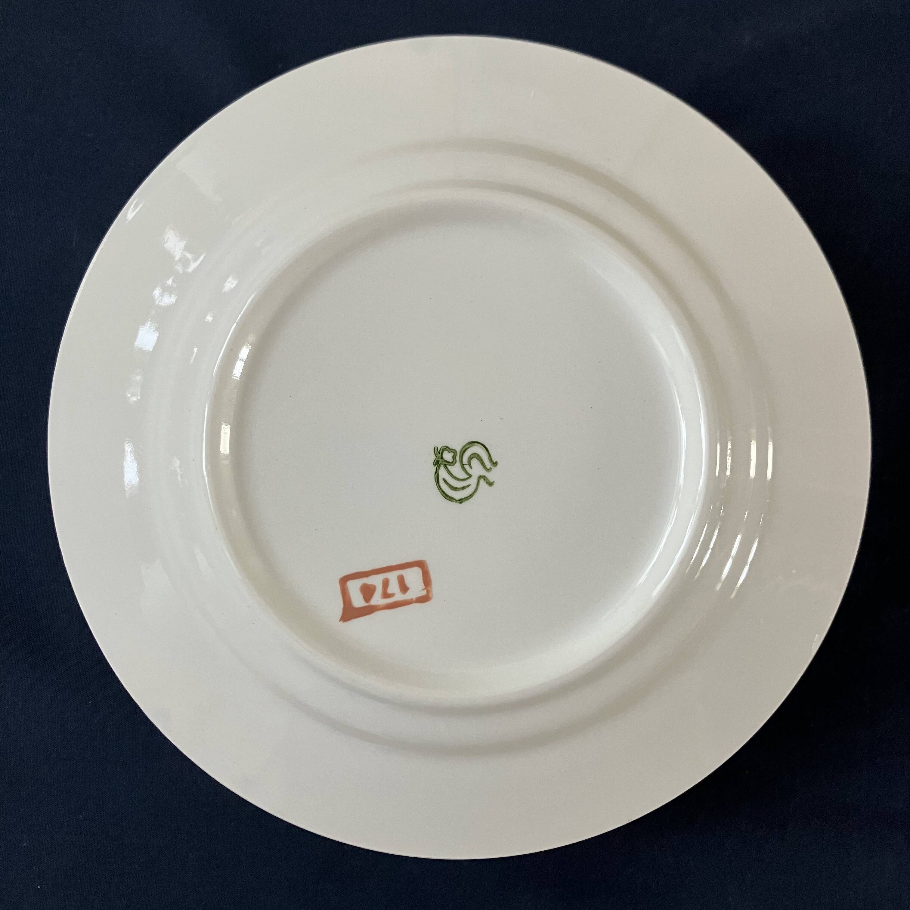 Set of 6 white and blue porcelain dessert plates with butterflies