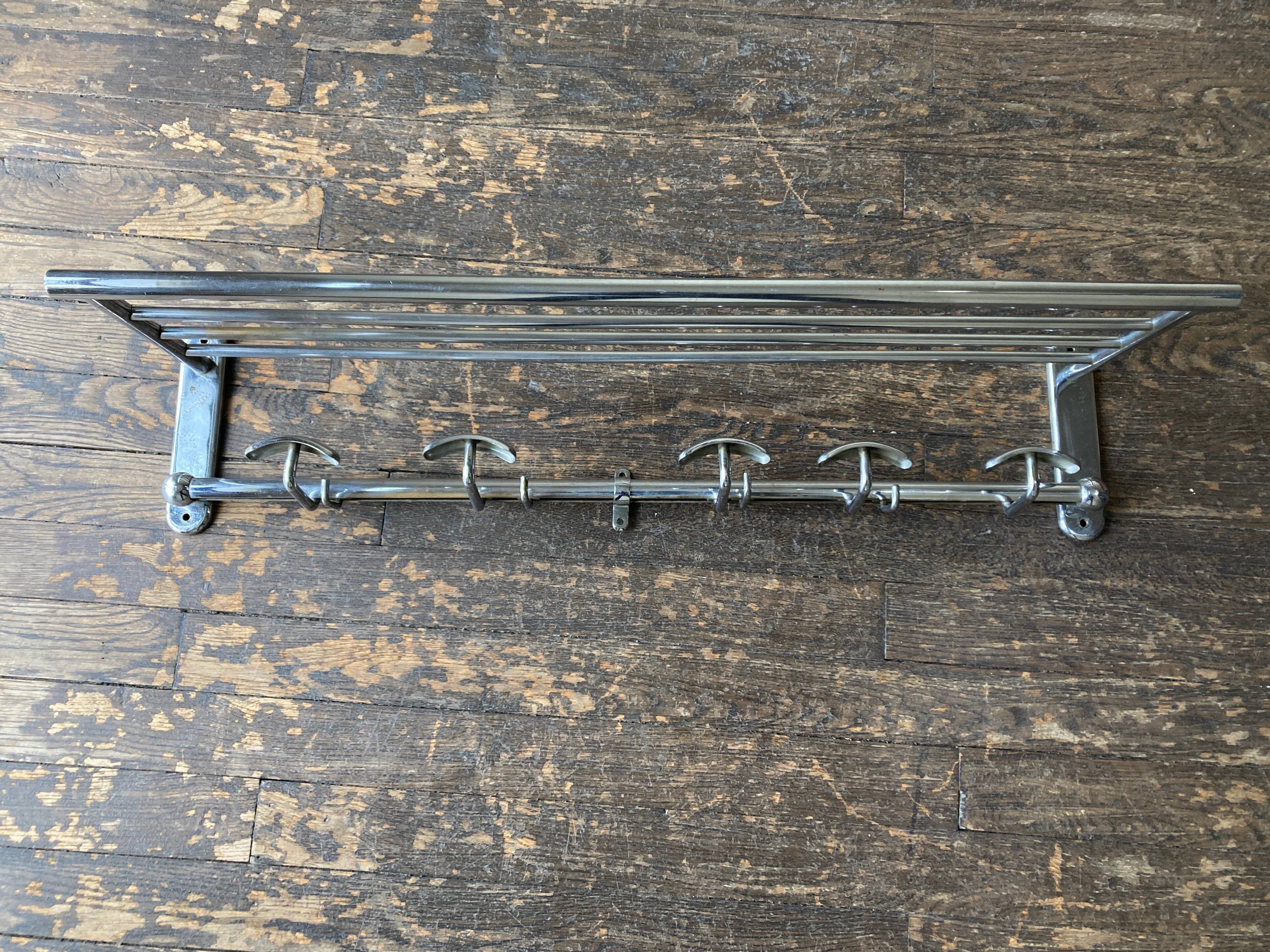 1950s chrome bathroom coat rack with shelf