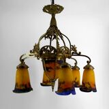 Gilded bronze and blown glass paste chandelier, Muller Frères, Art Deco