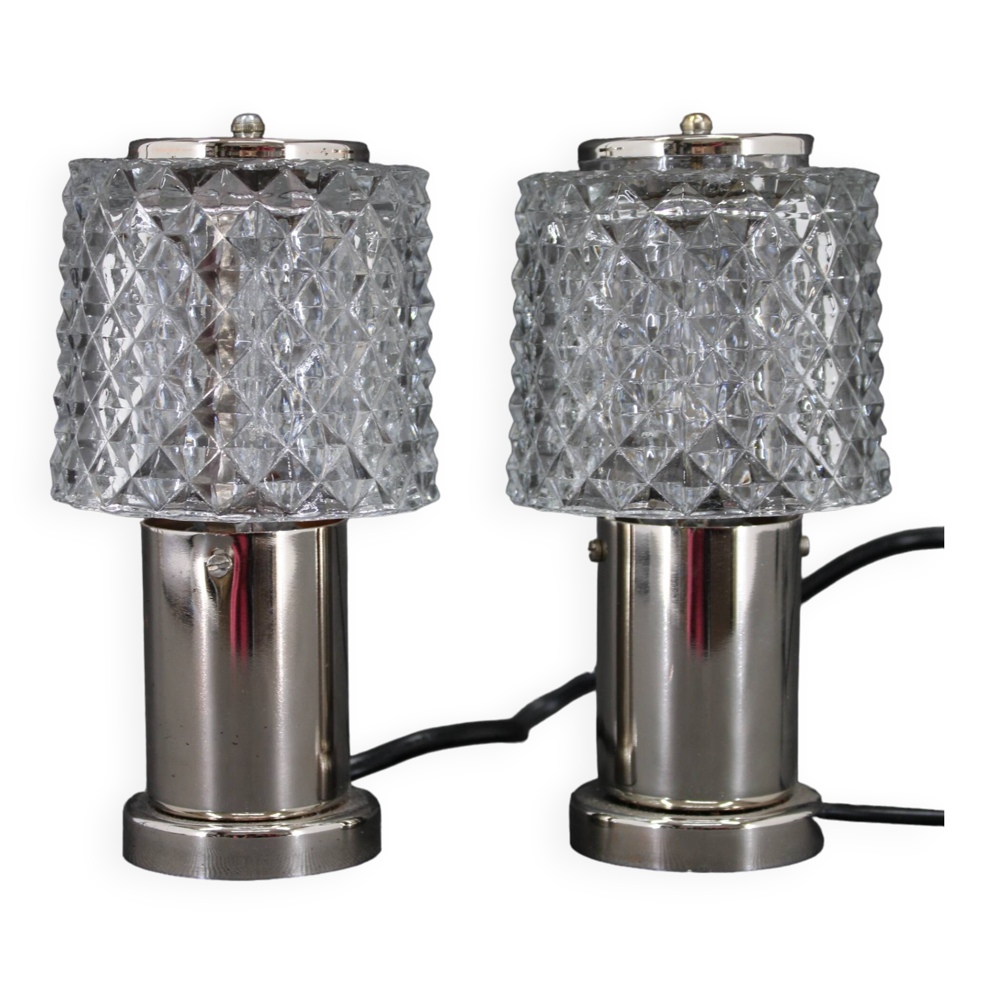 1970s Pair of Nightstands Glass Lamps by Kamenicky Senov, Czechoslovakia