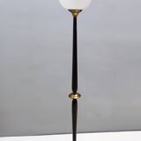 Opaline Glass, Beech and Brass Floor Lamp with Marble Base, Italy