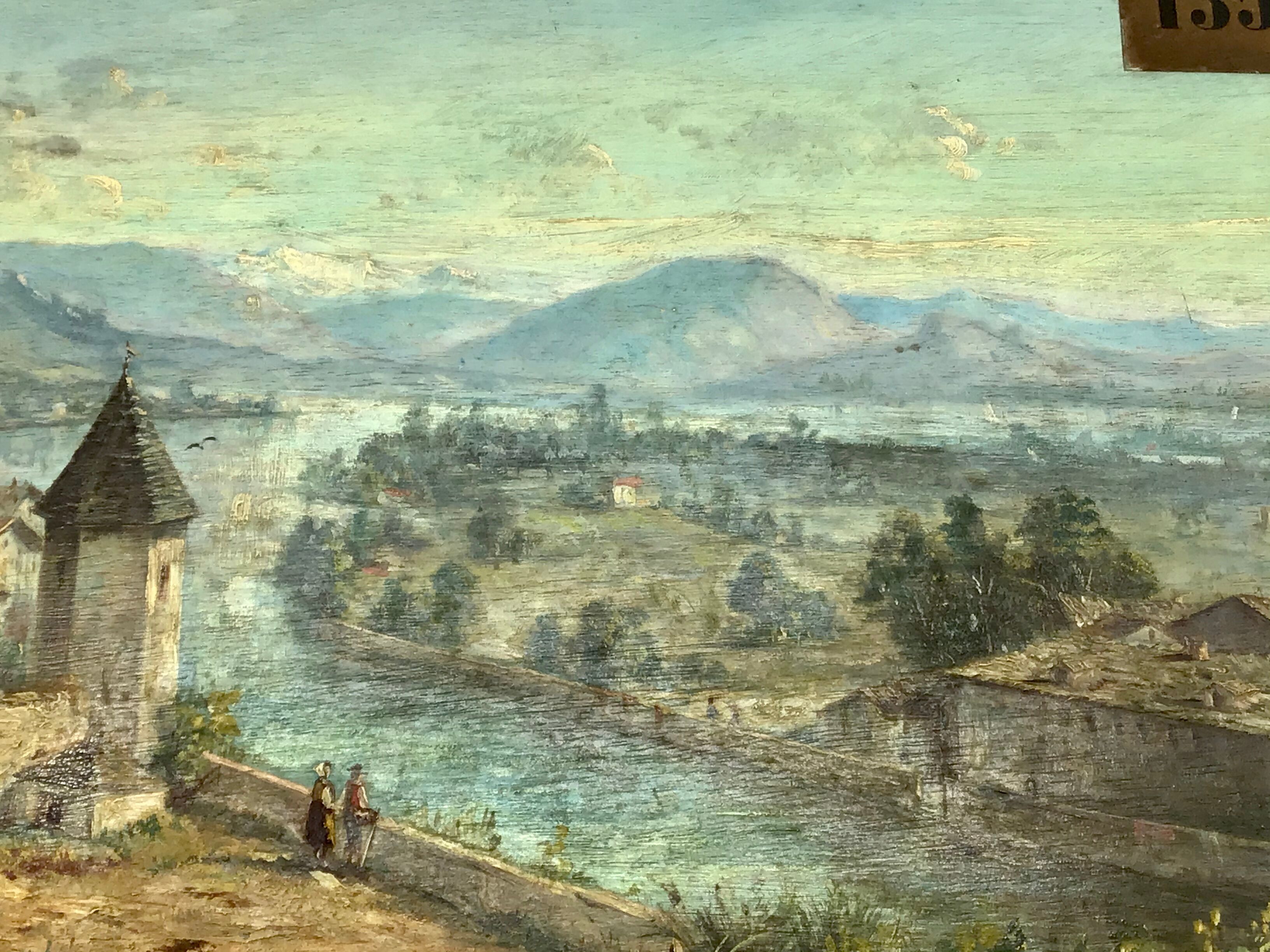 Ancient painting , Swiss landscape, signed and dated 1894