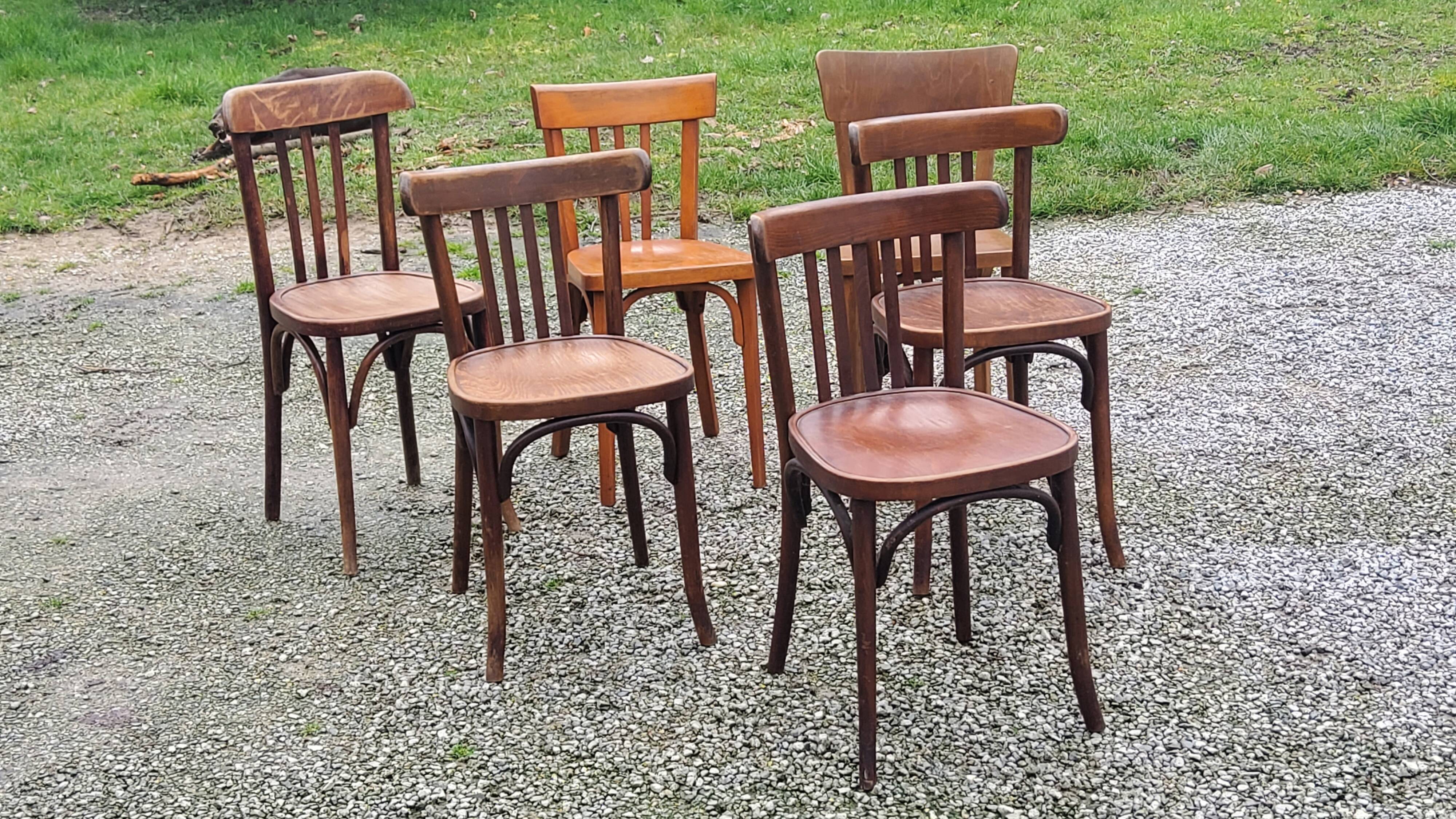 Set of 6 old bistro chairs Baumann and others
