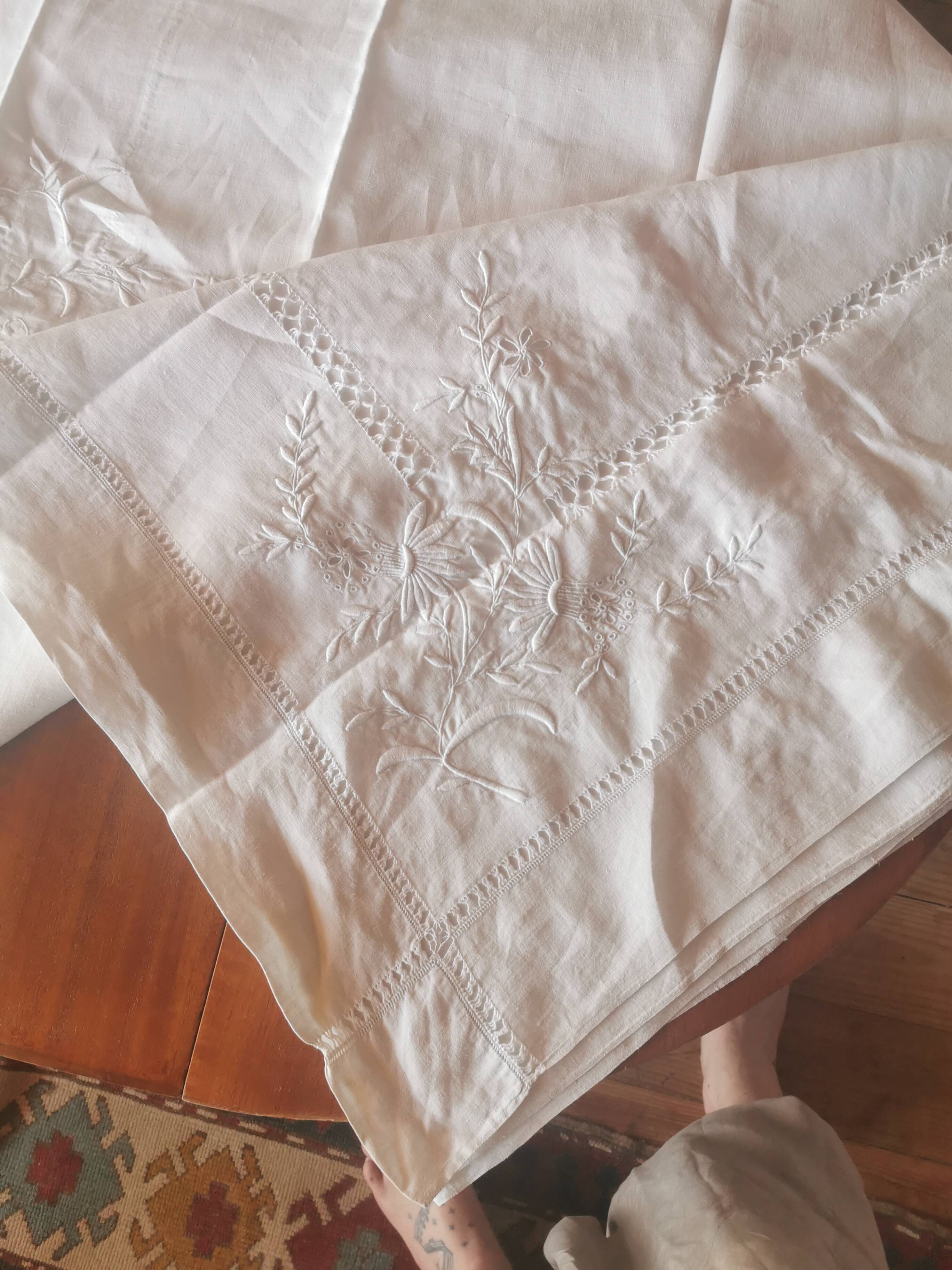 Large antique linen sheet monogrammed AH