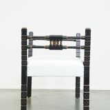 Unique late 19th-century window bench in Moorish style with beautiful colors and newly upholstered