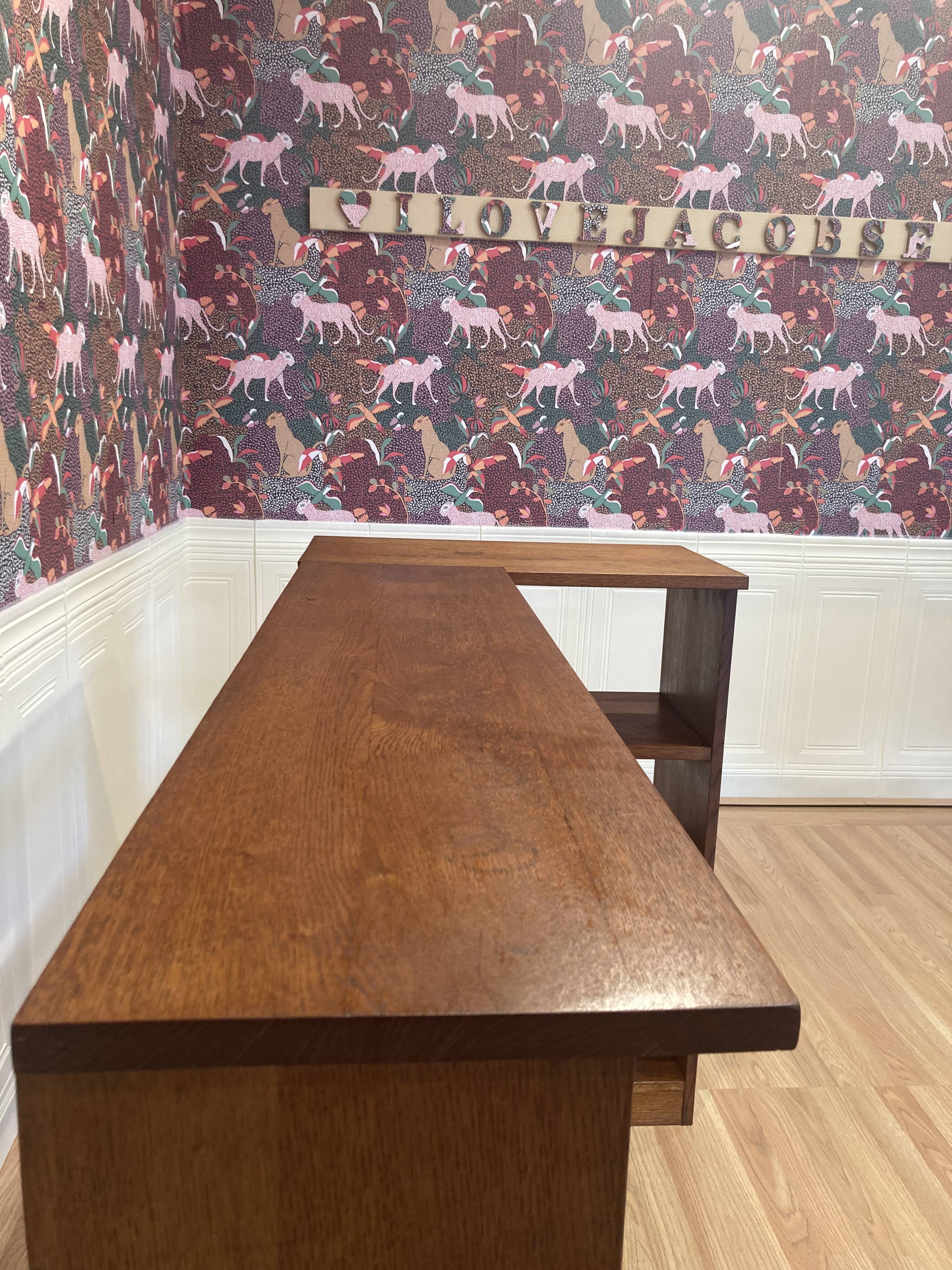 Large oak corner bookcase, 1950s design.