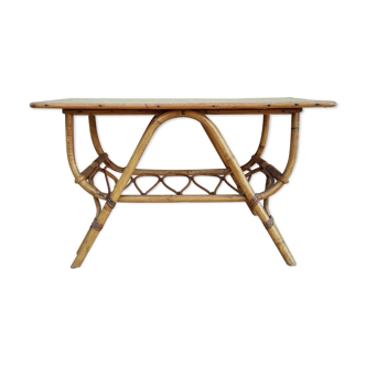 Coffee table rattan wicker years 50-60 vintage