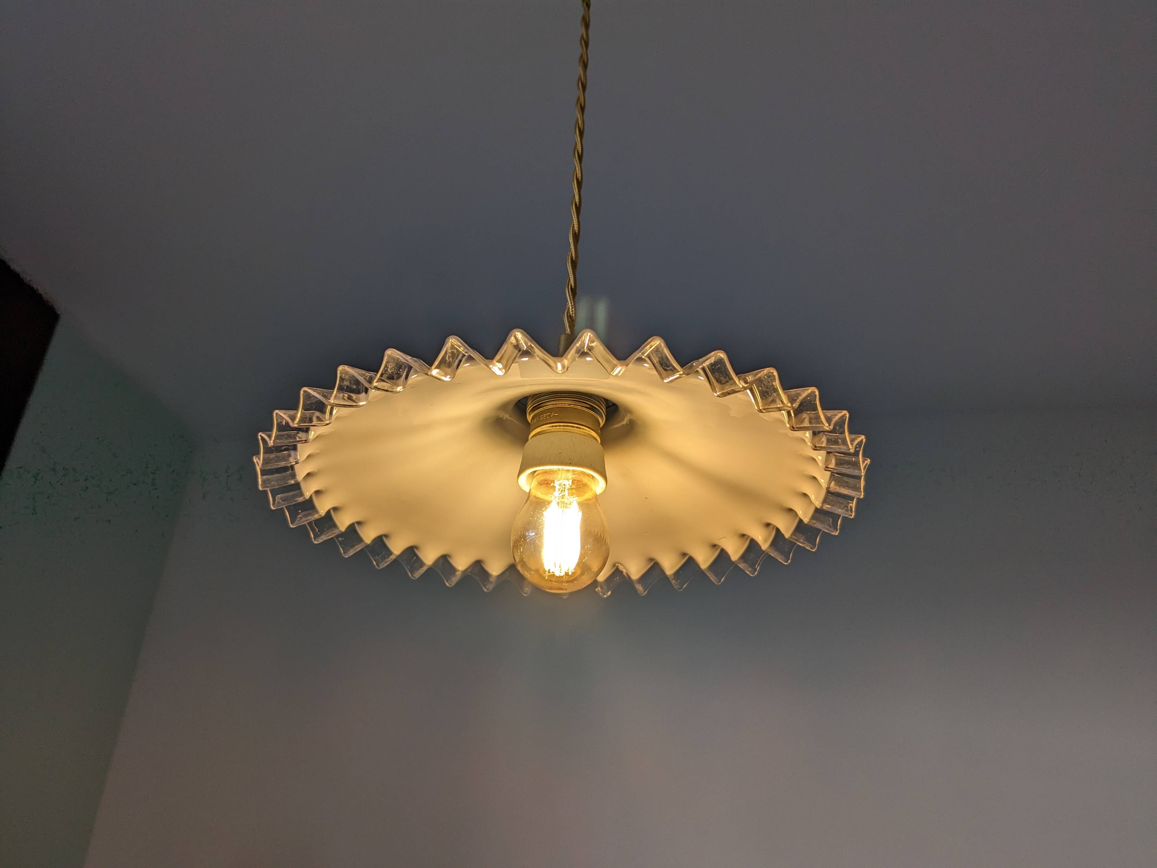 Vintage pendant light in serrated opaline