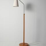Lampadaire scandinave de style Mid-Century en chêne et métal
