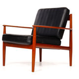 Armchair by Grete Jalk, France Son, cowhide leather and vintage teak from the 1960s
