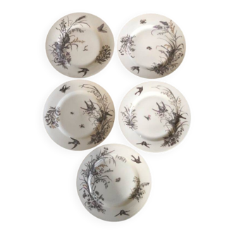 5 dessert plates porcelain gold medals exp 1867 1978 birds