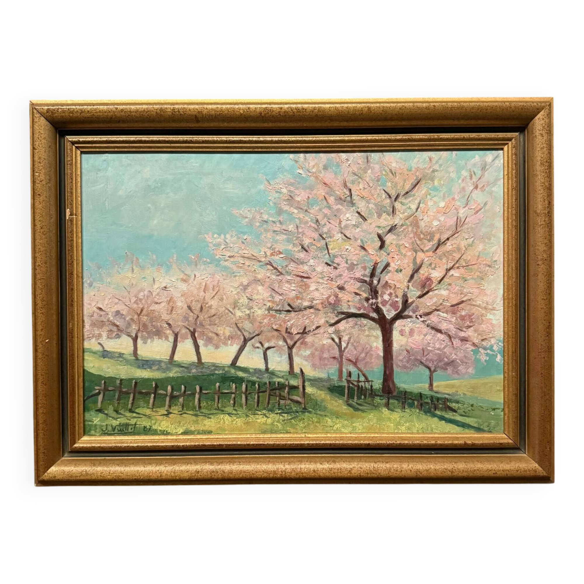 Oil on canvas trees in bloom 20th century by J. Vuillet 1987