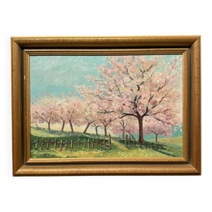 Huile sur toile arbres - fleurs