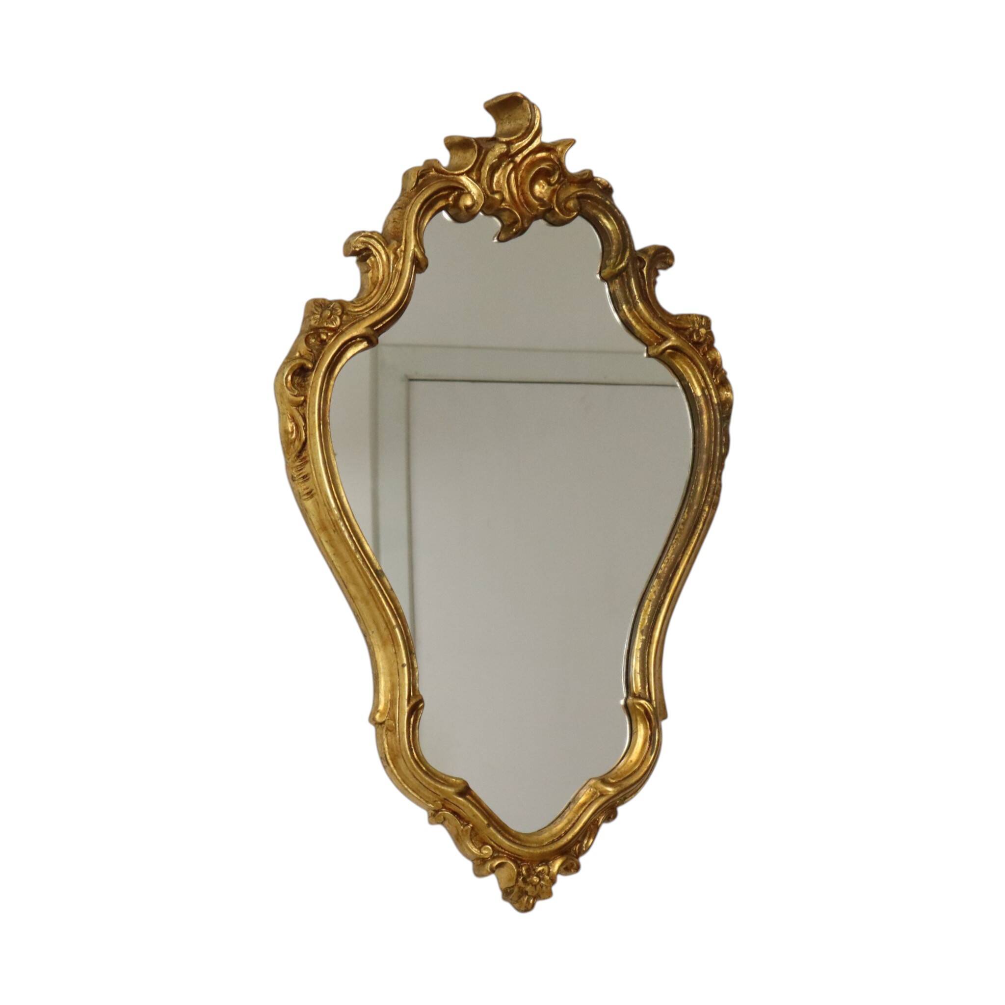 French Baroque-style gold-leaf gilded mirror with crest, 71 cm