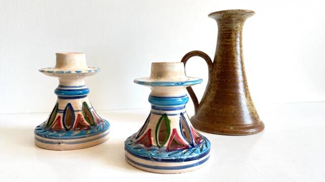 3 vintage ceramic craft candle holders