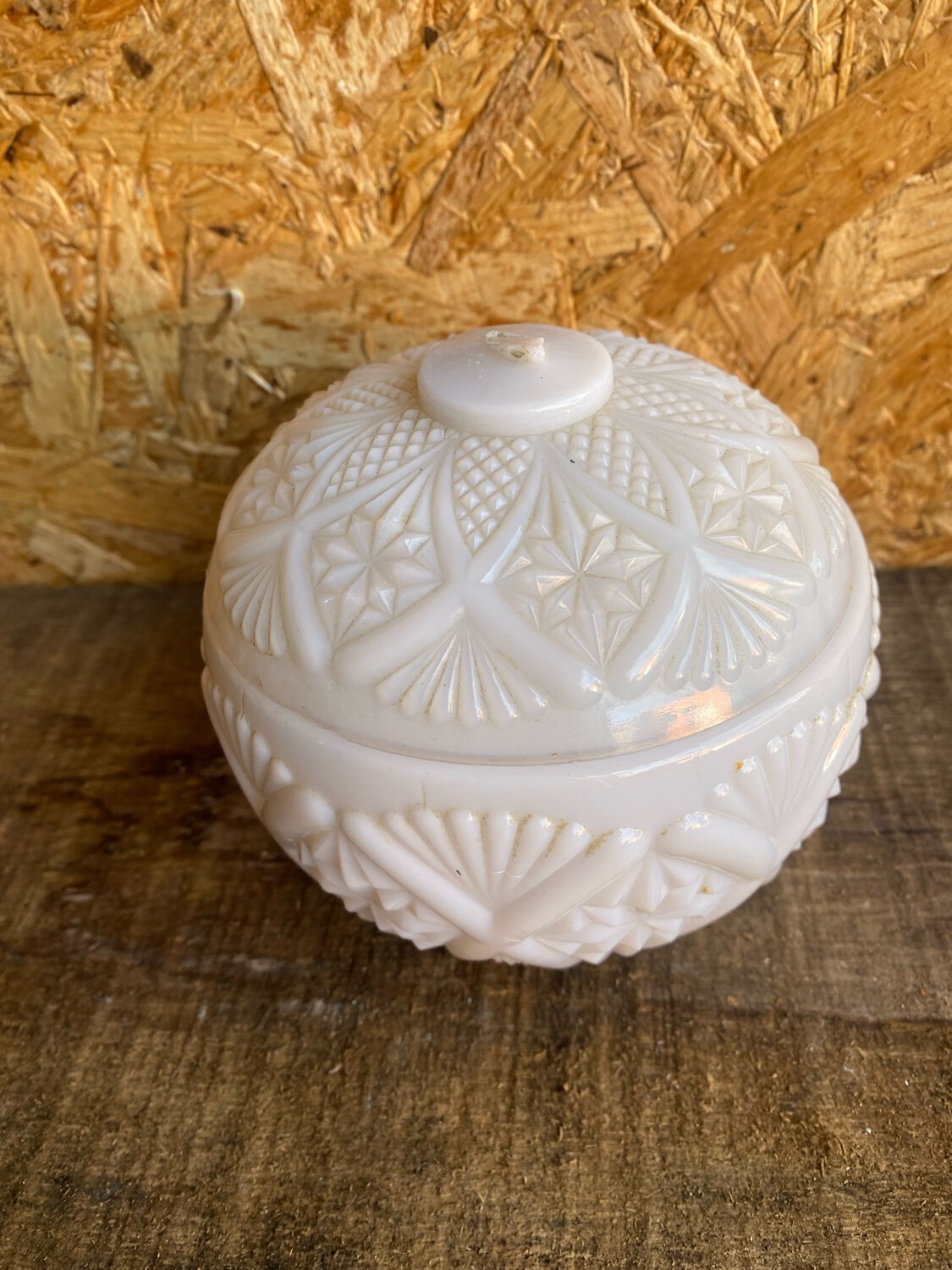 Vintage White Opaline Ball Box #C894