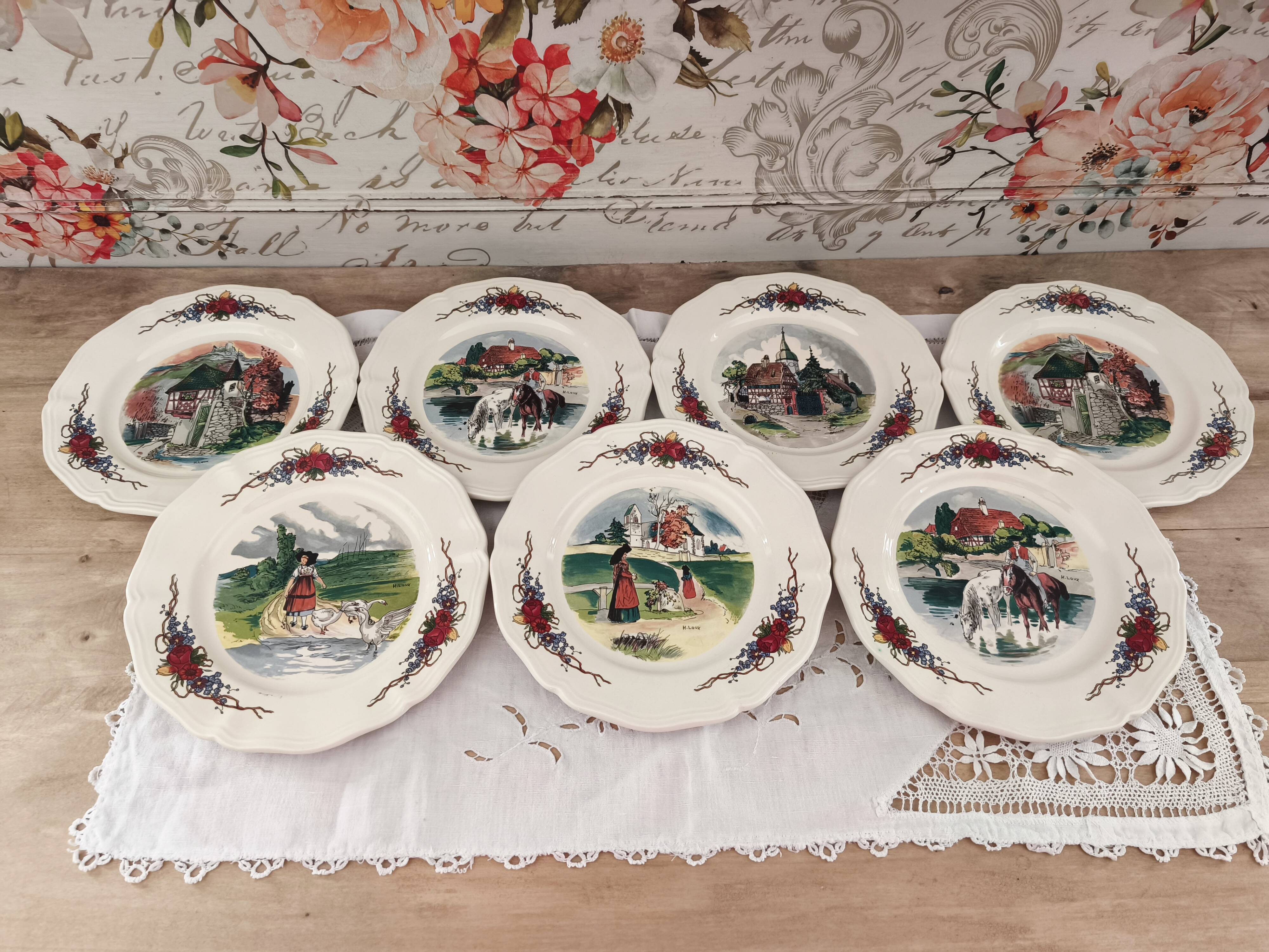 Lot de 7 assiettes à dessert Sarreguemines modèle Obernai