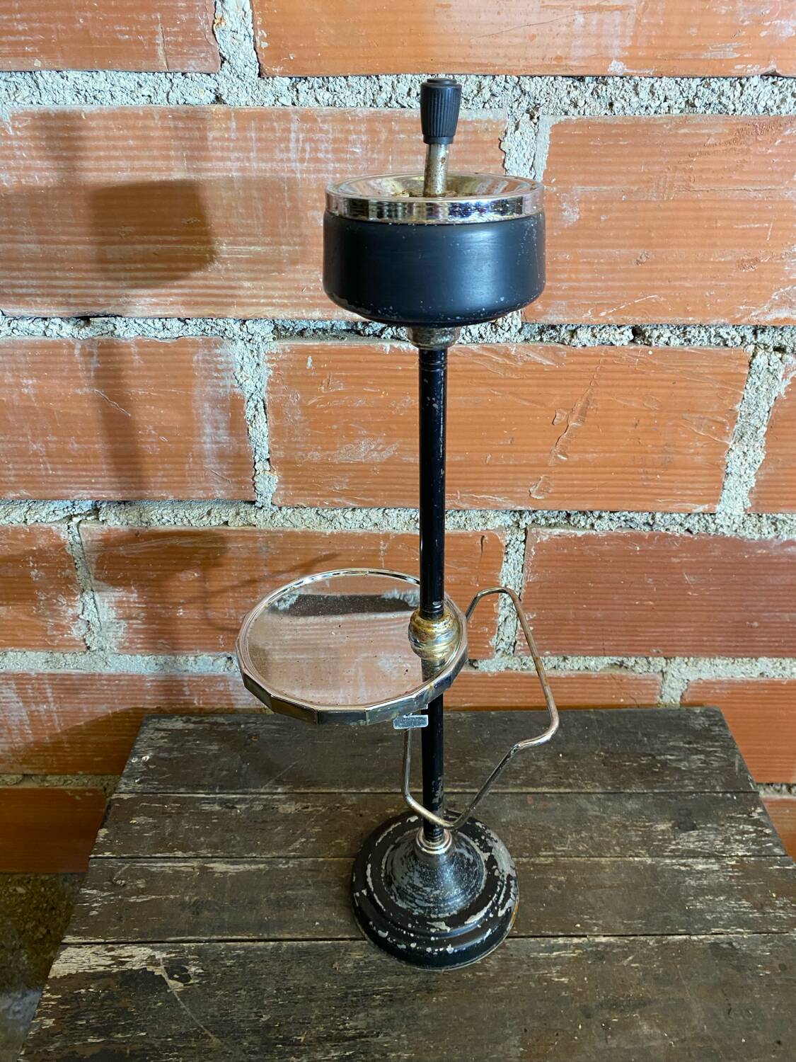 Ashtray on Stand + Tray + Metal Magazine Rack in Black + Vintage Chrome