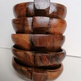5 pear-shaped teak wood cups
