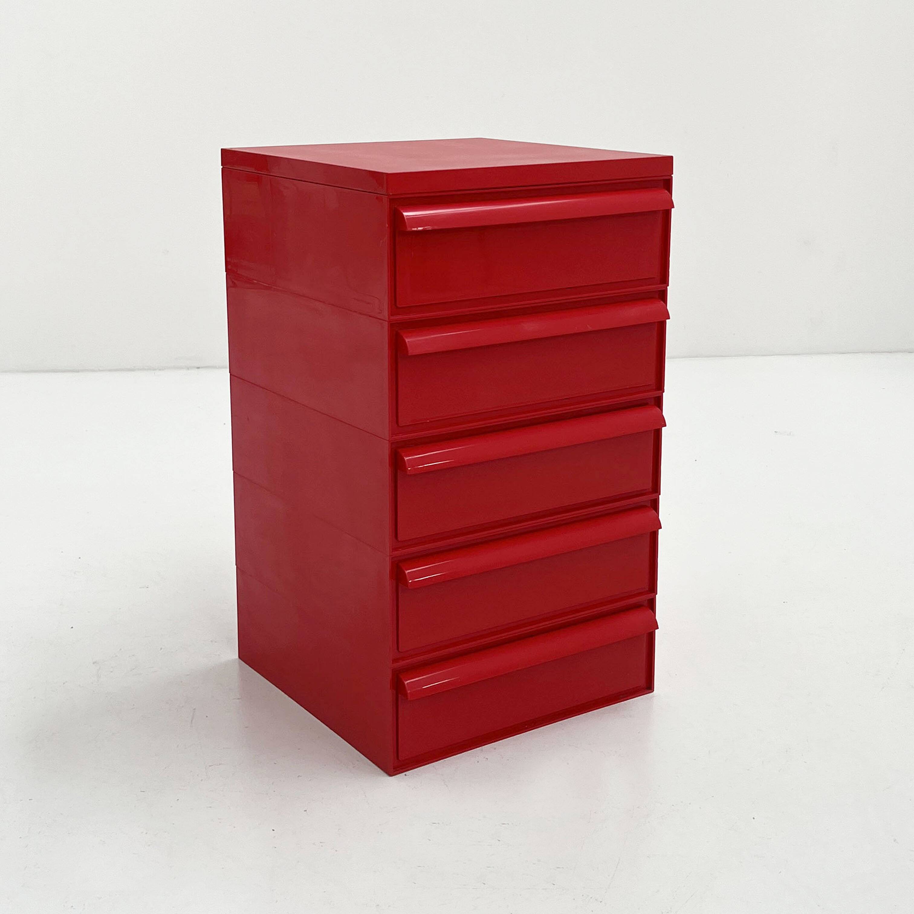 Red 5-drawer cabinet model “4601” by Simon Fussell for Kartell, 1970